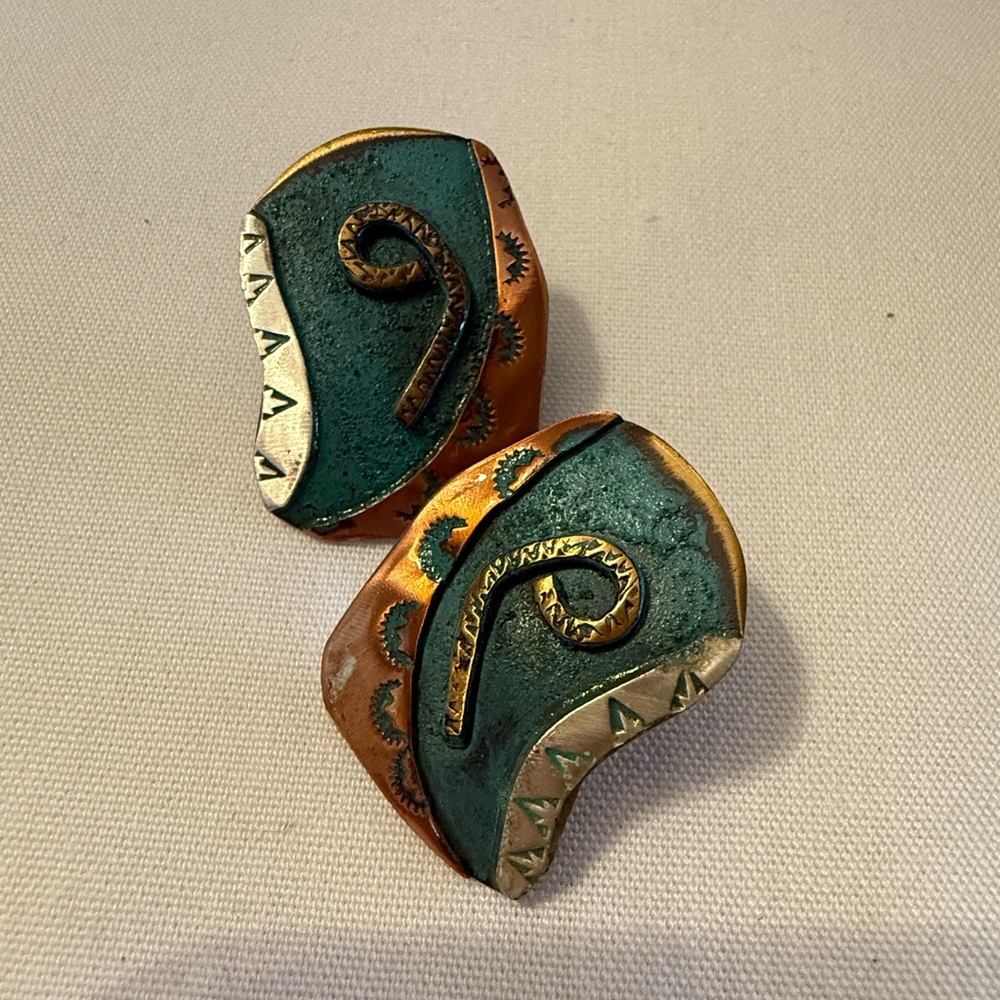 Lazaro G copper earrings (signed)